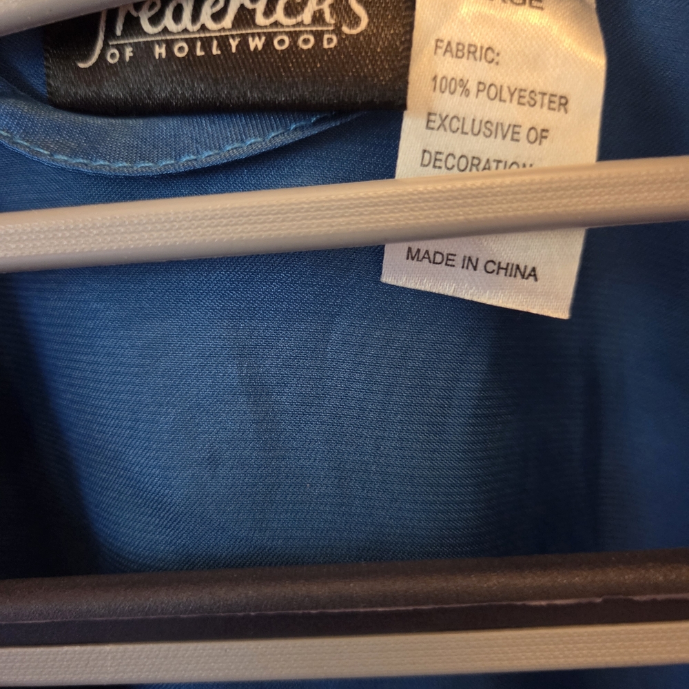 Frederick's of Hollywood Blue Satin Robe with Lace Trim - Picture 2 of 3